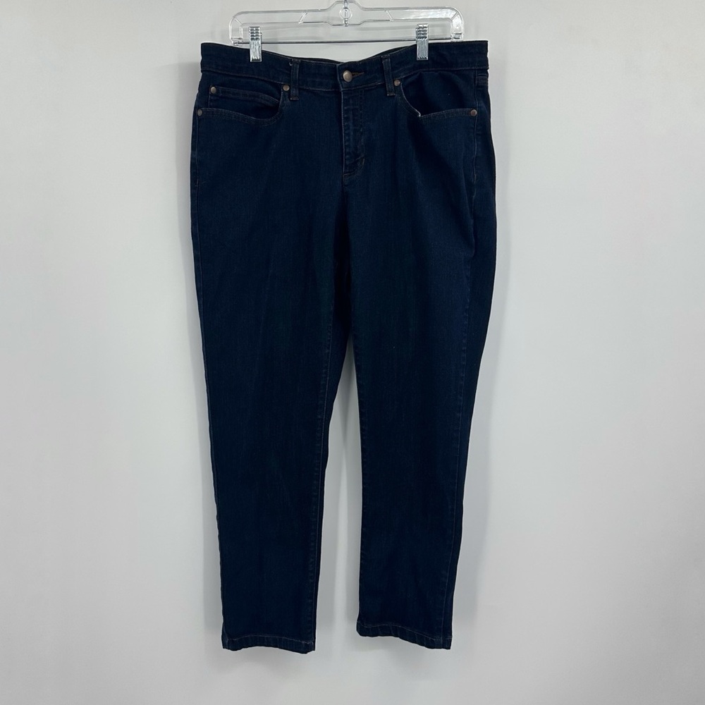 Eileen Fisher Jeans Womens 14  Mid Rise Dark Wash Organic Cotton Stretch